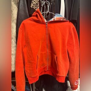 Dolls Kill x ET Extra Terrestrial red Orange  Cropped Hoodie Embroidered